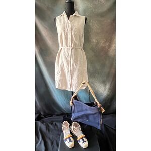 Adrienne Vittadini Linen Sleeveless Button Down Shirt‎ Dress Womens 4